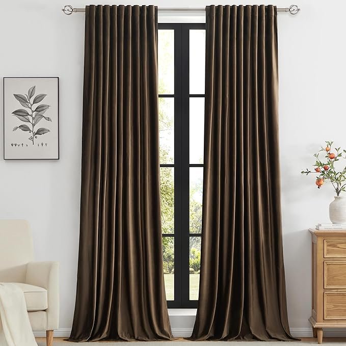 PRIMROSE Brown Velvet Curtains for Living Room