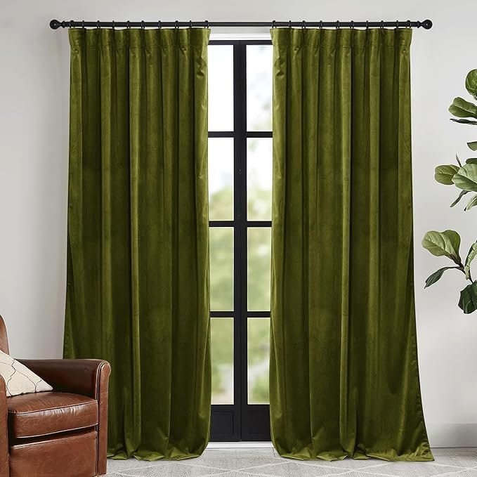 RYB HOME Moss Green Velvet Curtains