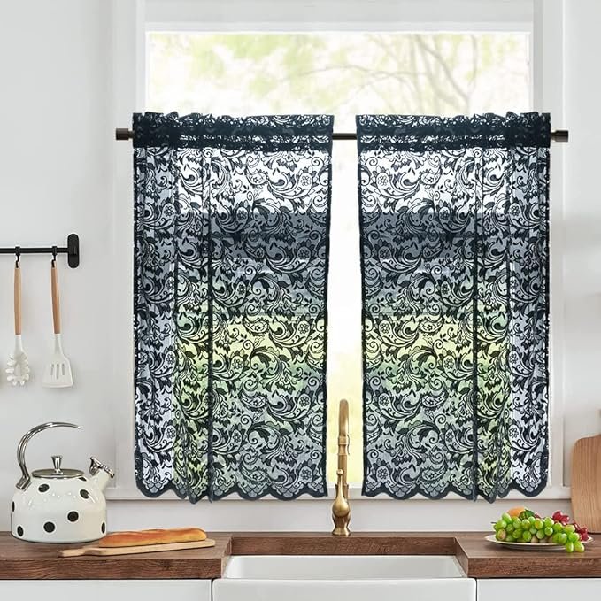 ALIGOGO Black Lace Kitchen Curtains
