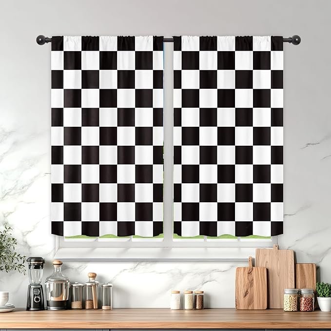 Black and White Checkered Kitchen Curtains