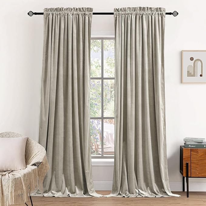 Dchola Beige Velvet Curtains for Bedroom Window