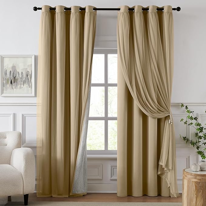 Double Layer Beige Blackout Curtains