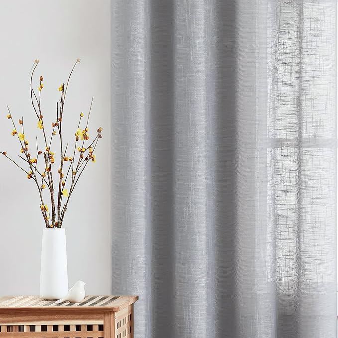 FMFUNCTEX Linen Grey Sheer Curtains - Image 3