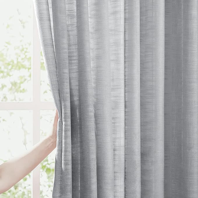 FMFUNCTEX Linen Grey Sheer Curtains - Image 2