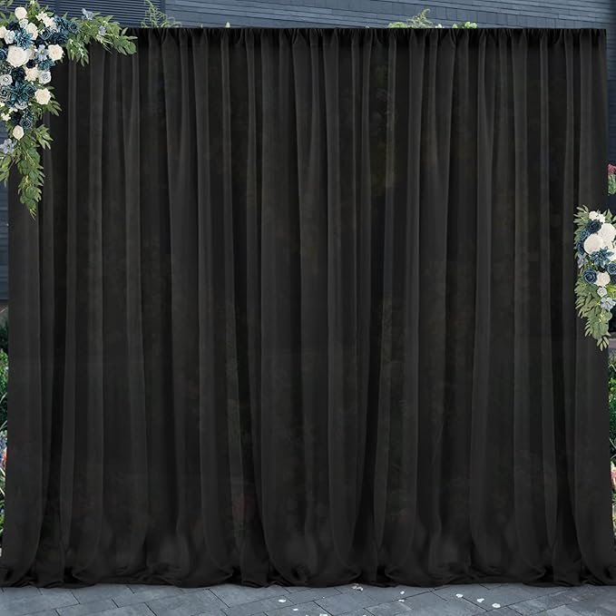 PARTISKY 10ftx7ft Black Chiffon Backdrop Curtains