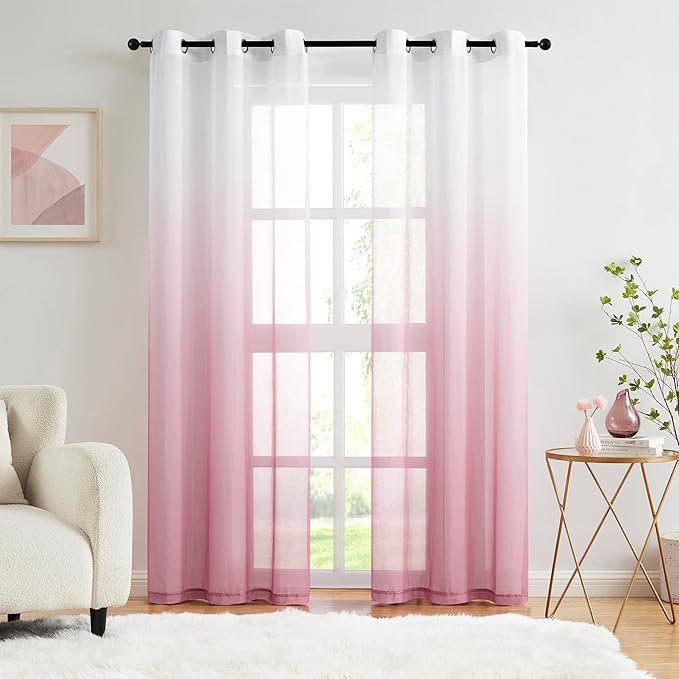 Pink Ombre Chiffon Sheer Curtains