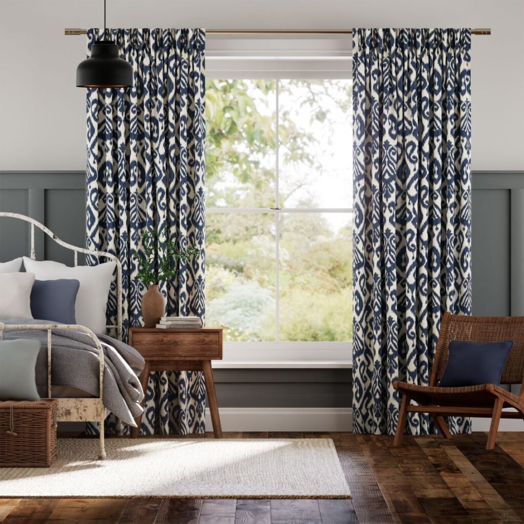 Ikat Damask Ink Blue Curtains