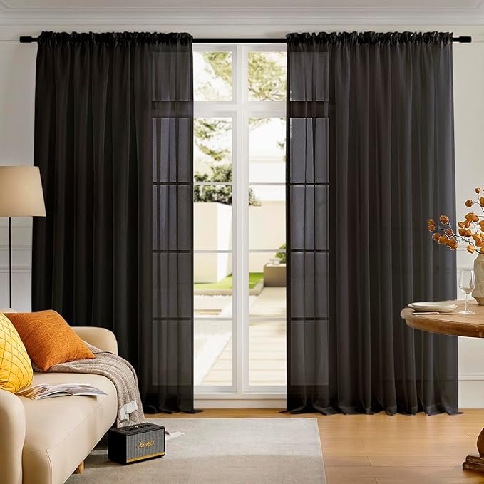 MYSTIC-HOME Sheer Curtains Black