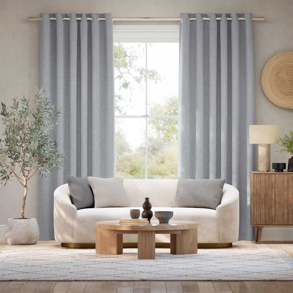 Marie Stripe Slate Curtains