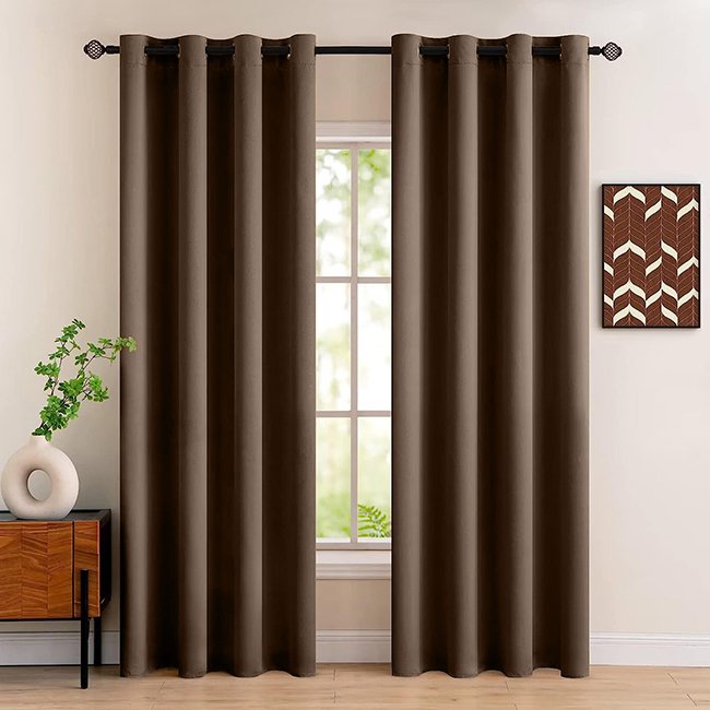 Self Design Jacquard Curtains Dark Brown