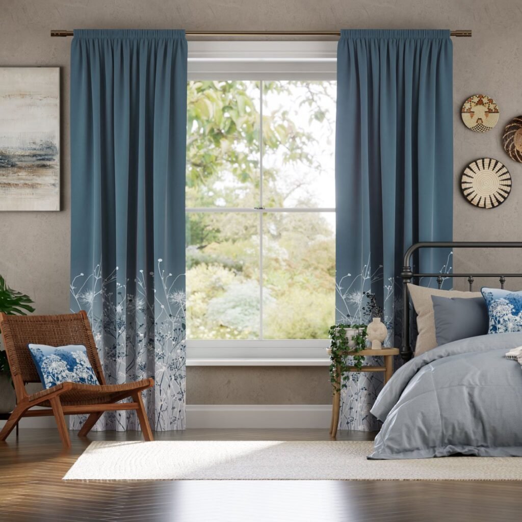 September Meadow Smoke Blue Curtains